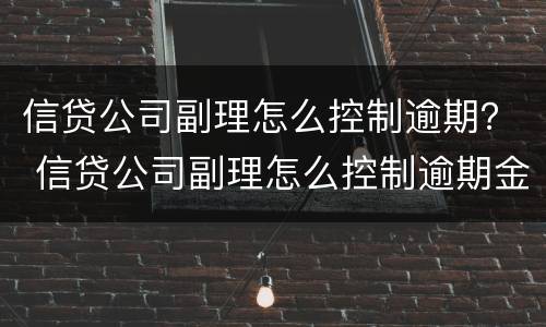 信贷公司副理怎么控制逾期？ 信贷公司副理怎么控制逾期金额