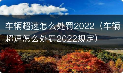 车辆超速怎么处罚2022（车辆超速怎么处罚2022规定）