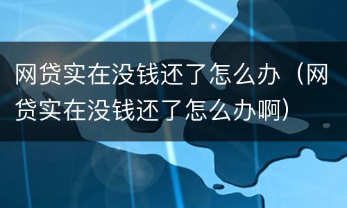 网贷实在没钱还了怎么办（网贷实在没钱还了怎么办啊）