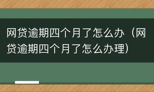 网贷逾期四个月了怎么办（网贷逾期四个月了怎么办理）