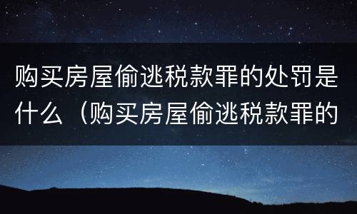 购买房屋偷逃税款罪的处罚是什么（购买房屋偷逃税款罪的处罚是什么标准）