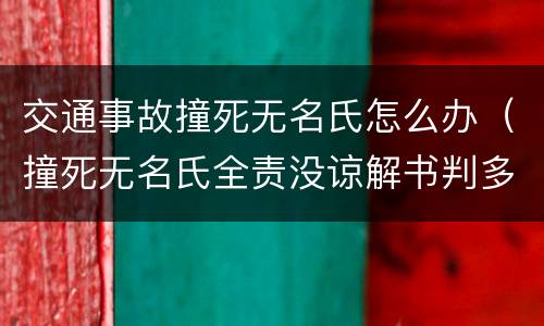 交通事故撞死无名氏怎么办（撞死无名氏全责没谅解书判多久）