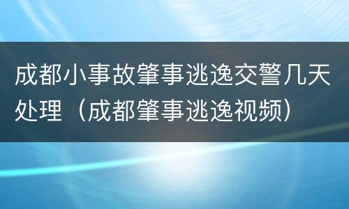 成都小事故肇事逃逸交警几天处理（成都肇事逃逸视频）
