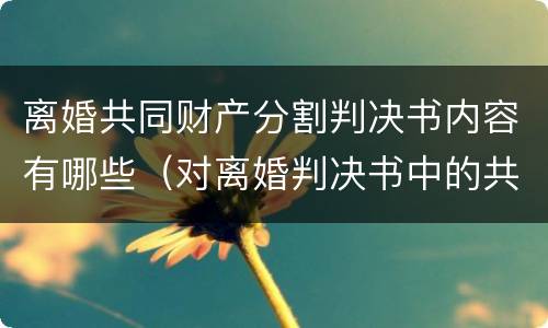 离婚共同财产分割判决书内容有哪些（对离婚判决书中的共同财产分割有异议）