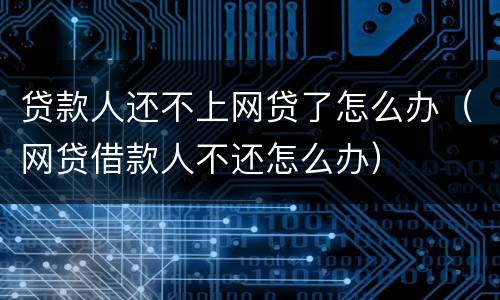 贷款人还不上网贷了怎么办（网贷借款人不还怎么办）