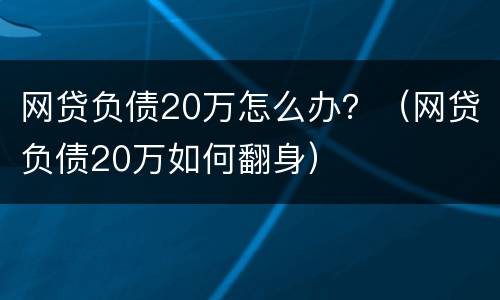 网贷负债20万怎么办？（网贷负债20万如何翻身）