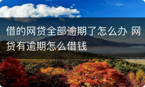 借的网贷全部逾期了怎么办 网贷有逾期怎么借钱