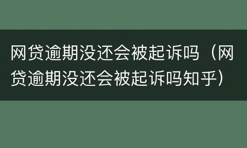 网贷逾期没还会被起诉吗（网贷逾期没还会被起诉吗知乎）