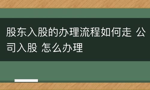 股东入股的办理流程如何走 公司入股 怎么办理
