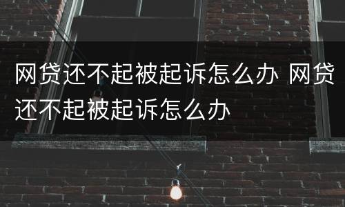 网贷还不起被起诉怎么办 网贷还不起被起诉怎么办