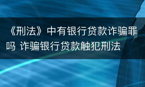 《刑法》中有银行贷款诈骗罪吗 诈骗银行贷款触犯刑法