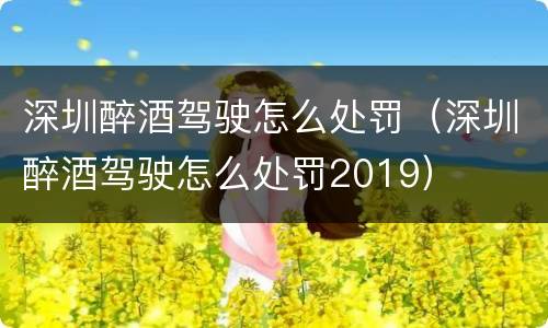 深圳醉酒驾驶怎么处罚（深圳醉酒驾驶怎么处罚2019）