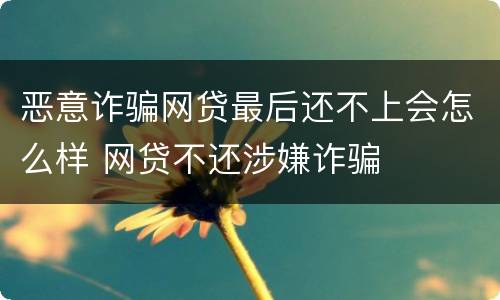 恶意诈骗网贷最后还不上会怎么样 网贷不还涉嫌诈骗