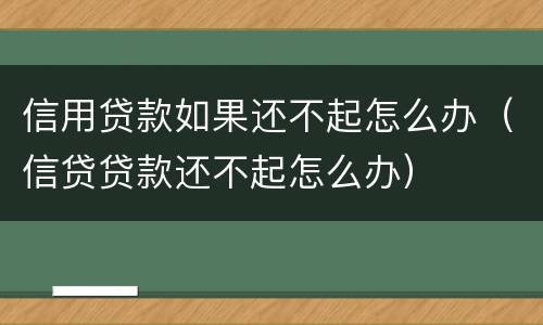 信用贷款如果还不起怎么办（信贷贷款还不起怎么办）