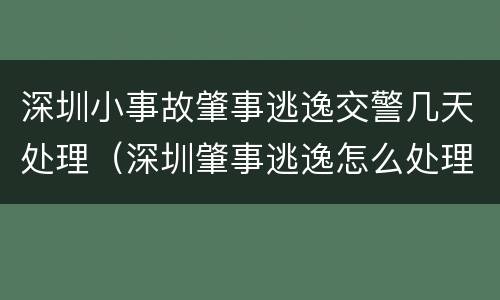 深圳小事故肇事逃逸交警几天处理（深圳肇事逃逸怎么处理）