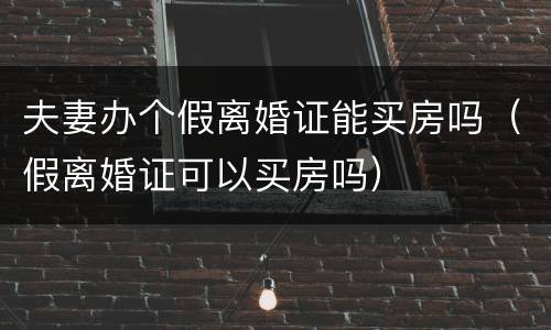 夫妻办个假离婚证能买房吗（假离婚证可以买房吗）