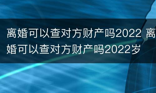 离婚可以查对方财产吗2022 离婚可以查对方财产吗2022岁