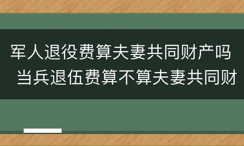 军人退役费算夫妻共同财产吗 当兵退伍费算不算夫妻共同财产