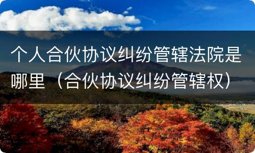 个人合伙协议纠纷管辖法院是哪里（合伙协议纠纷管辖权）