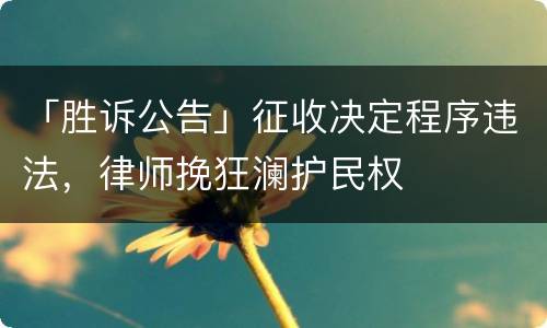 「胜诉公告」征收决定程序违法，律师挽狂澜护民权