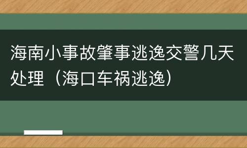 海南小事故肇事逃逸交警几天处理（海口车祸逃逸）