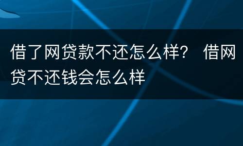 借了网贷款不还怎么样？ 借网贷不还钱会怎么样