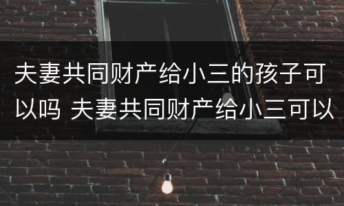 夫妻共同财产给小三的孩子可以吗 夫妻共同财产给小三可以追回吗