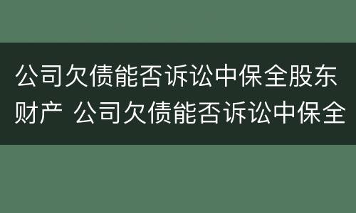 公司欠债能否诉讼中保全股东财产 公司欠债能否诉讼中保全股东财产权益
