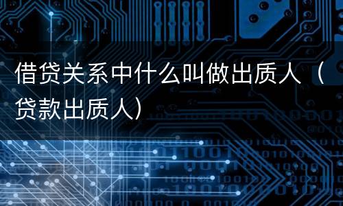 借贷关系中什么叫做出质人（贷款出质人）