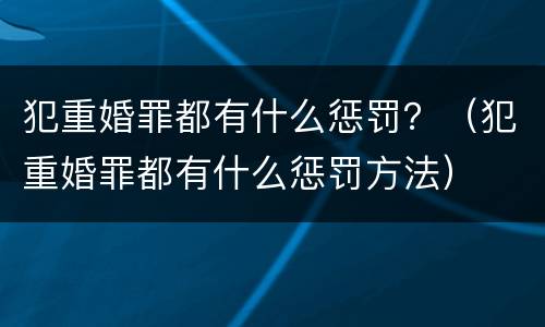 犯重婚罪都有什么惩罚？（犯重婚罪都有什么惩罚方法）