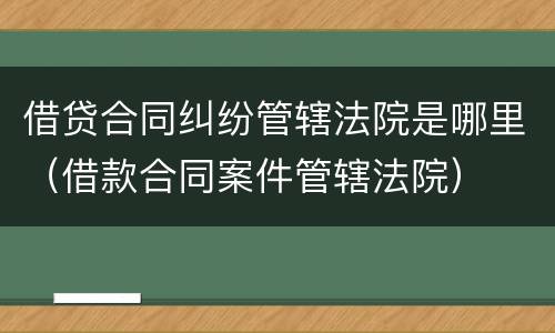 借贷合同纠纷管辖法院是哪里（借款合同案件管辖法院）