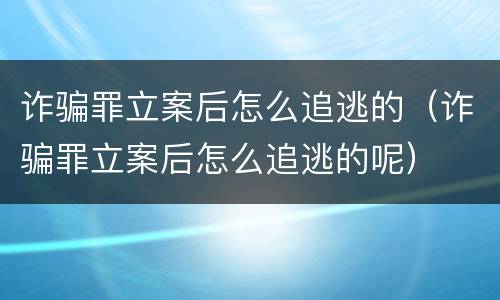 诈骗罪立案后怎么追逃的（诈骗罪立案后怎么追逃的呢）