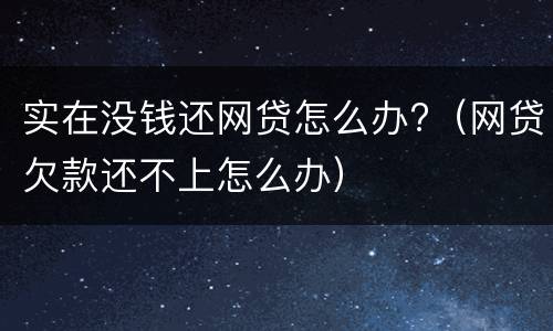 实在没钱还网贷怎么办?（网贷欠款还不上怎么办）