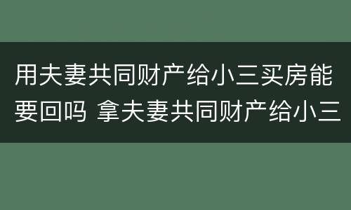 用夫妻共同财产给小三买房能要回吗 拿夫妻共同财产给小三买房