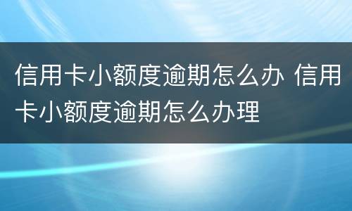 信用卡小额度逾期怎么办 信用卡小额度逾期怎么办理