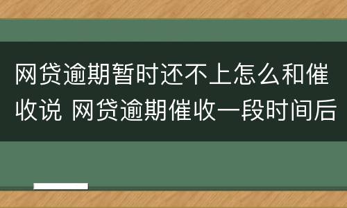 网贷逾期暂时还不上怎么和催收说 网贷逾期催收一段时间后怎么不催了