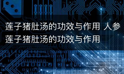 莲子猪肚汤的功效与作用 人参莲子猪肚汤的功效与作用