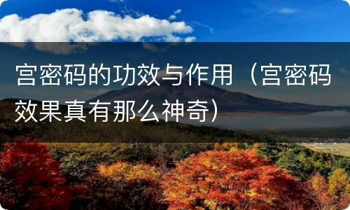 宫密码的功效与作用（宫密码效果真有那么神奇）