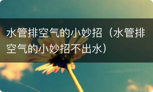 水管排空气的小妙招（水管排空气的小妙招不出水）