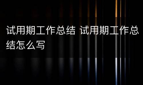 试用期工作总结 试用期工作总结怎么写