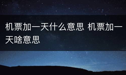 机票加一天什么意思 机票加一天啥意思