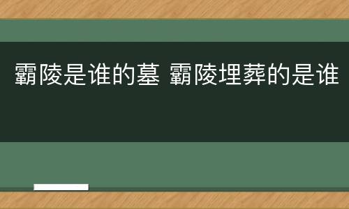 霸陵是谁的墓 霸陵埋葬的是谁