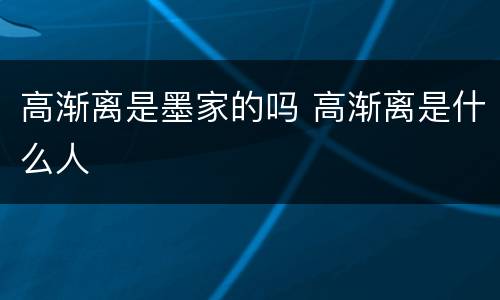 高渐离是墨家的吗 高渐离是什么人