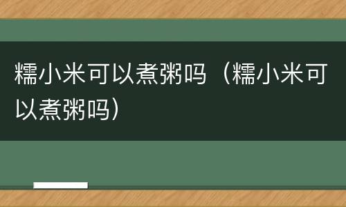 糯小米可以煮粥吗（糯小米可以煮粥吗）