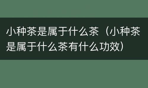 小种茶是属于什么茶（小种茶是属于什么茶有什么功效）