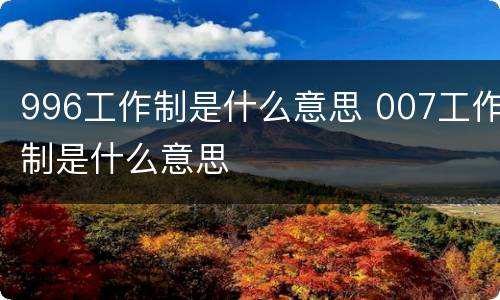 996工作制是什么意思 007工作制是什么意思