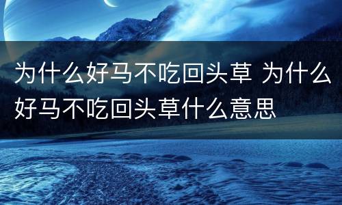 为什么好马不吃回头草 为什么好马不吃回头草什么意思