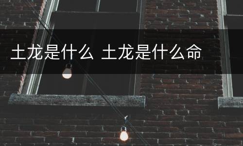 土龙是什么 土龙是什么命