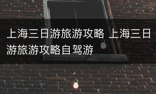 上海三日游旅游攻略 上海三日游旅游攻略自驾游