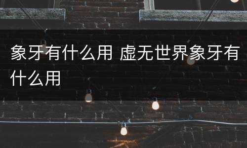 象牙有什么用 虚无世界象牙有什么用